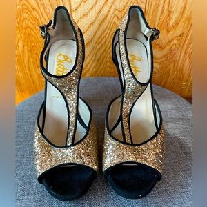 Butter black and gold glitter t-strap peep toe size 8 dancing shoes